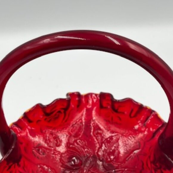 Fenton 1997 Ruby Red Glass Basket Ruffled Edge Hand Blown American Glass - Picture 2 of 8